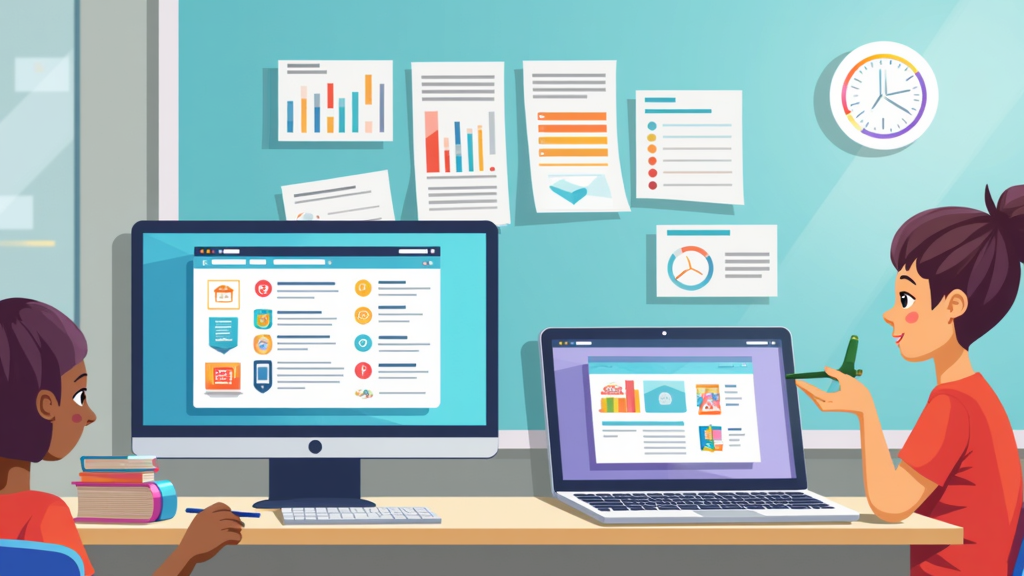 Illustration of adaptive learning technology in use on devices